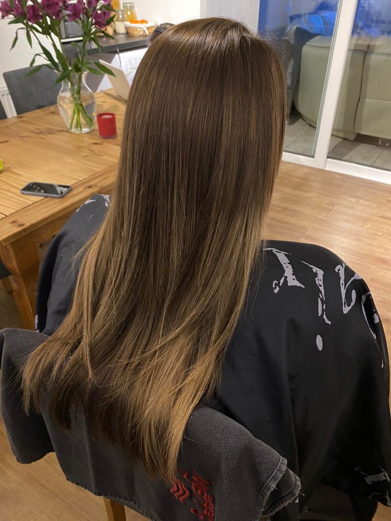 Professional hairstyle created by mobile hairdresser in Derby for a happy client